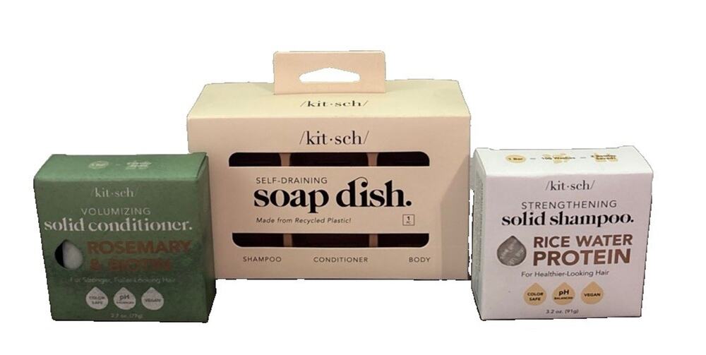 New Kitsch Bundle, Strengthening Shampoo, Volumizing Conditioner & Soap Dish